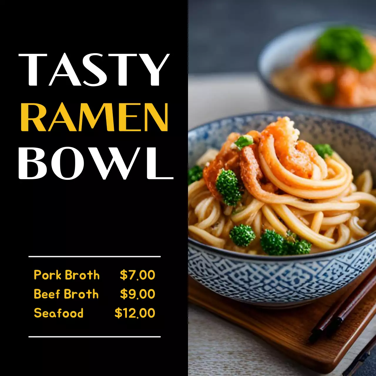 Black Modern Ramen Menu Social Media Post
