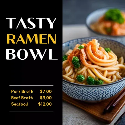 Black Modern Ramen Menu Social Media Post