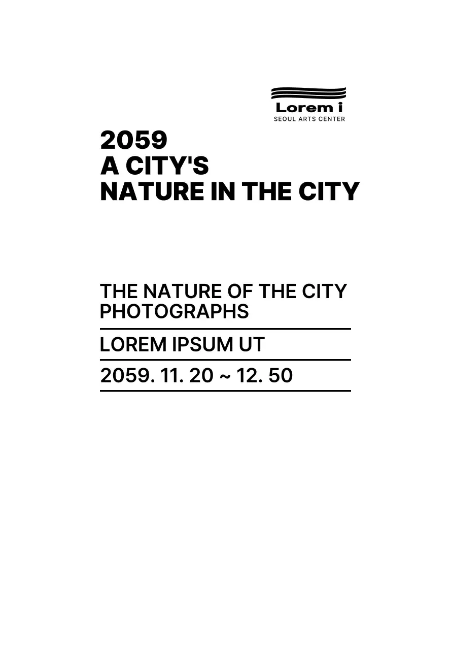 Gaya tata letak teks sederhana dalam warna hitam dengan informasi pameran foto