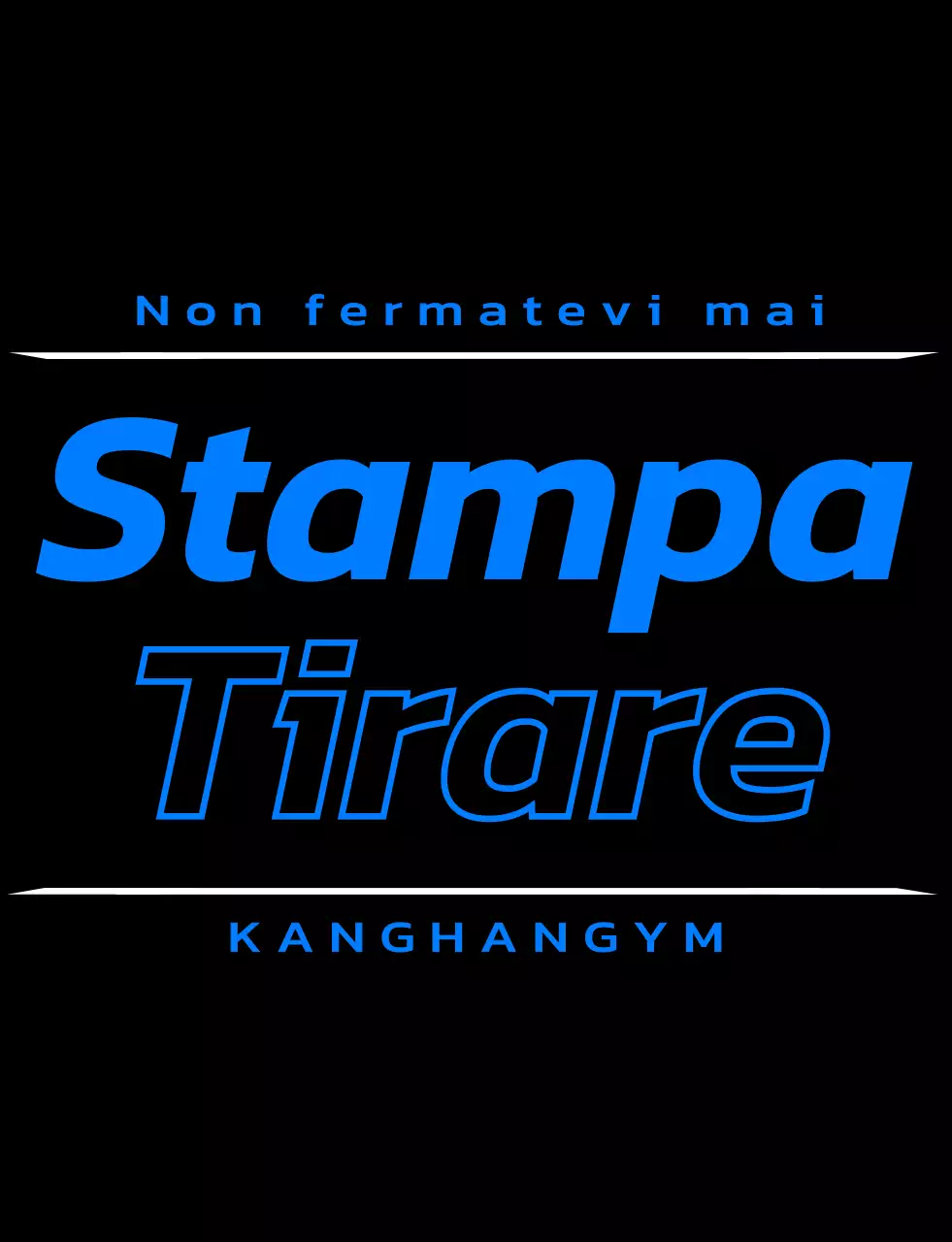 Un design riservato ai soci della palestra con un logo nero e blu e un testo relativo all'allenamento.