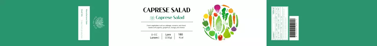 Label salad caprese bergambar hijau putih