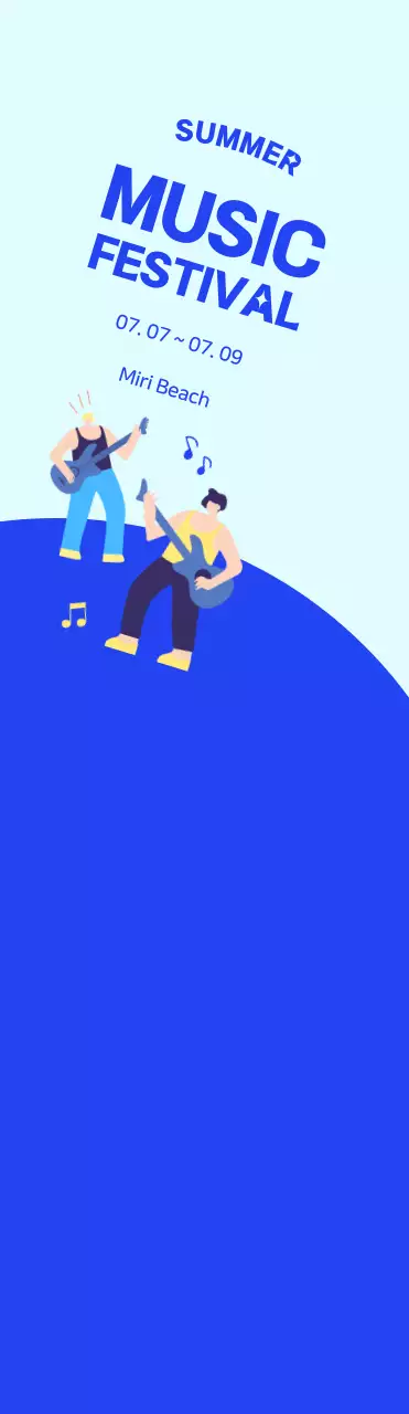 Mempromosikan festival dengan ilustrasi keren berwarna biru dari seorang penampil