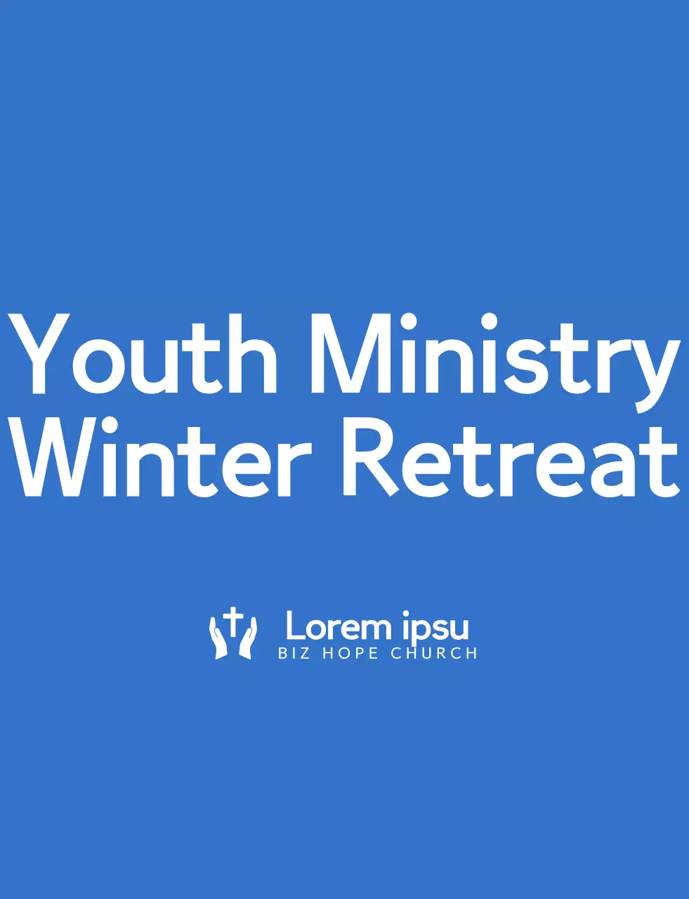 Simple and clean symbol logo style church winter retreat team t-shirt in blue and white.