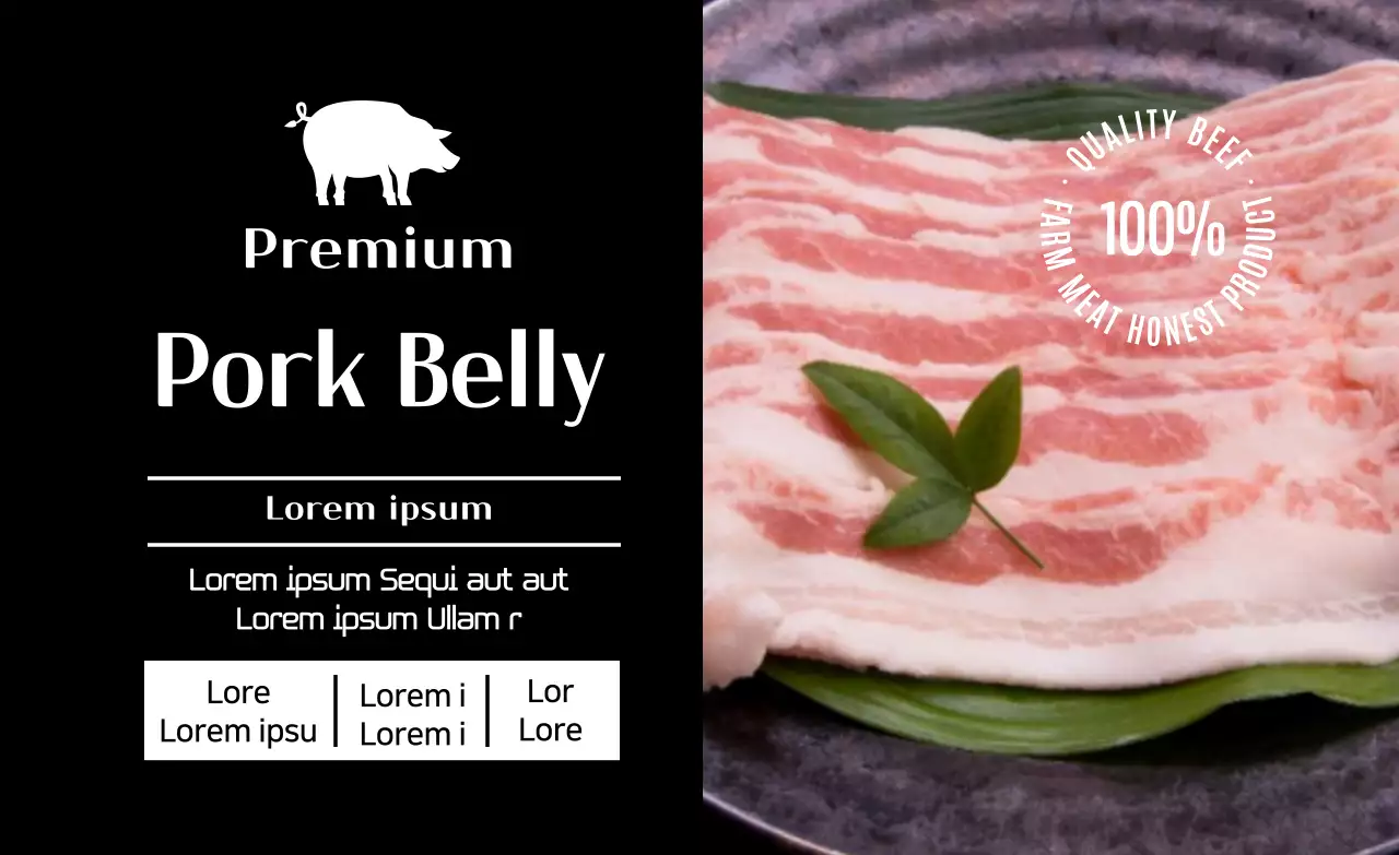 Black photo pork belly food label