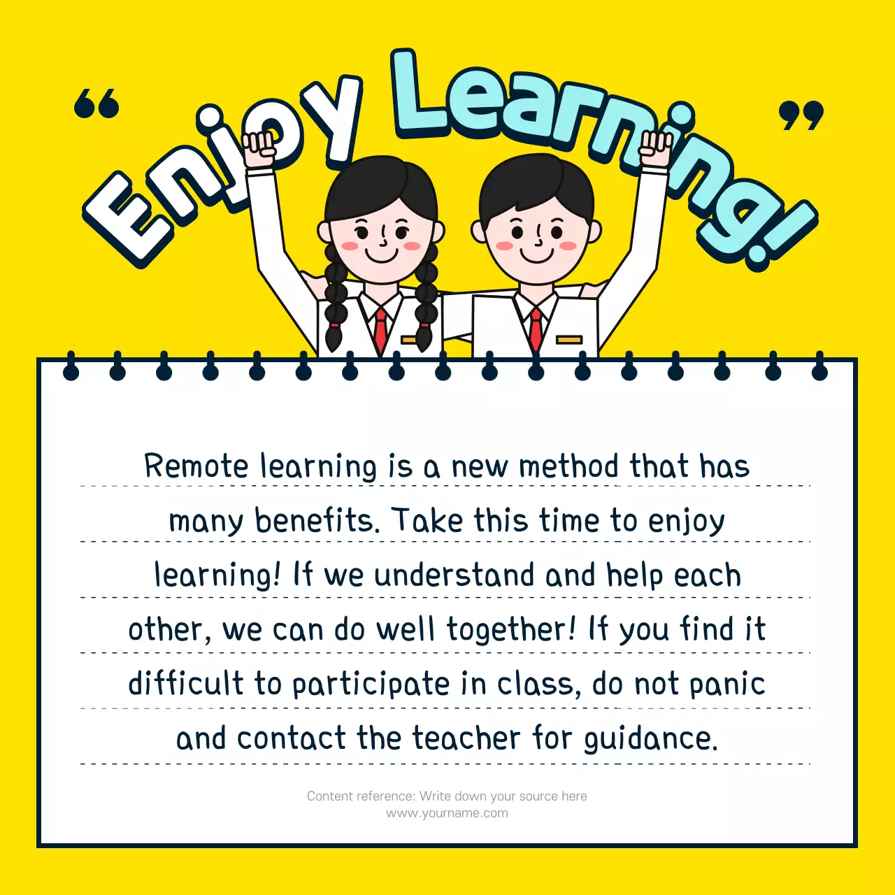 Yellow Cartoon Remote Learning Guide Instagram Carousel
