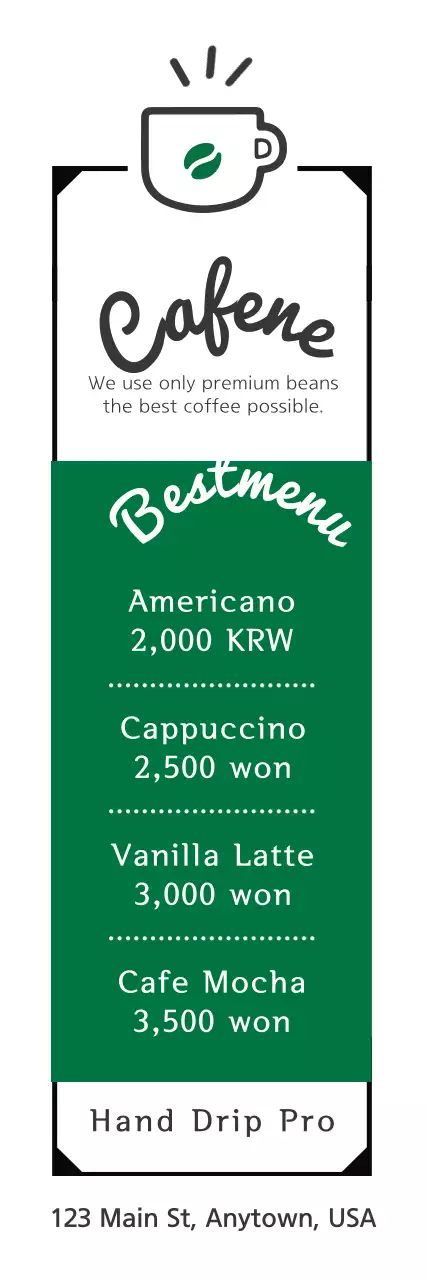 Banner de menu de café minimalista verde