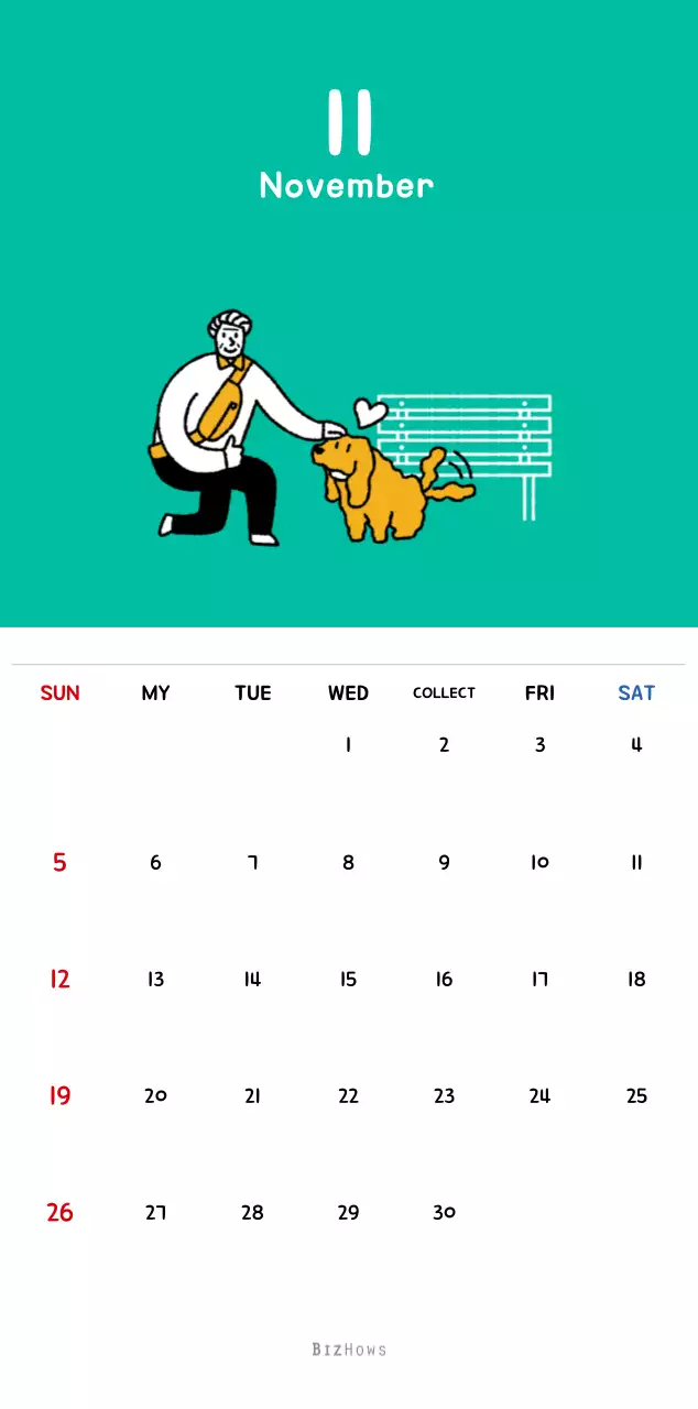 New Year's calendar with cute illustrations
