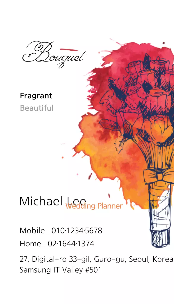 Cartão de visita de buquê floral laranja