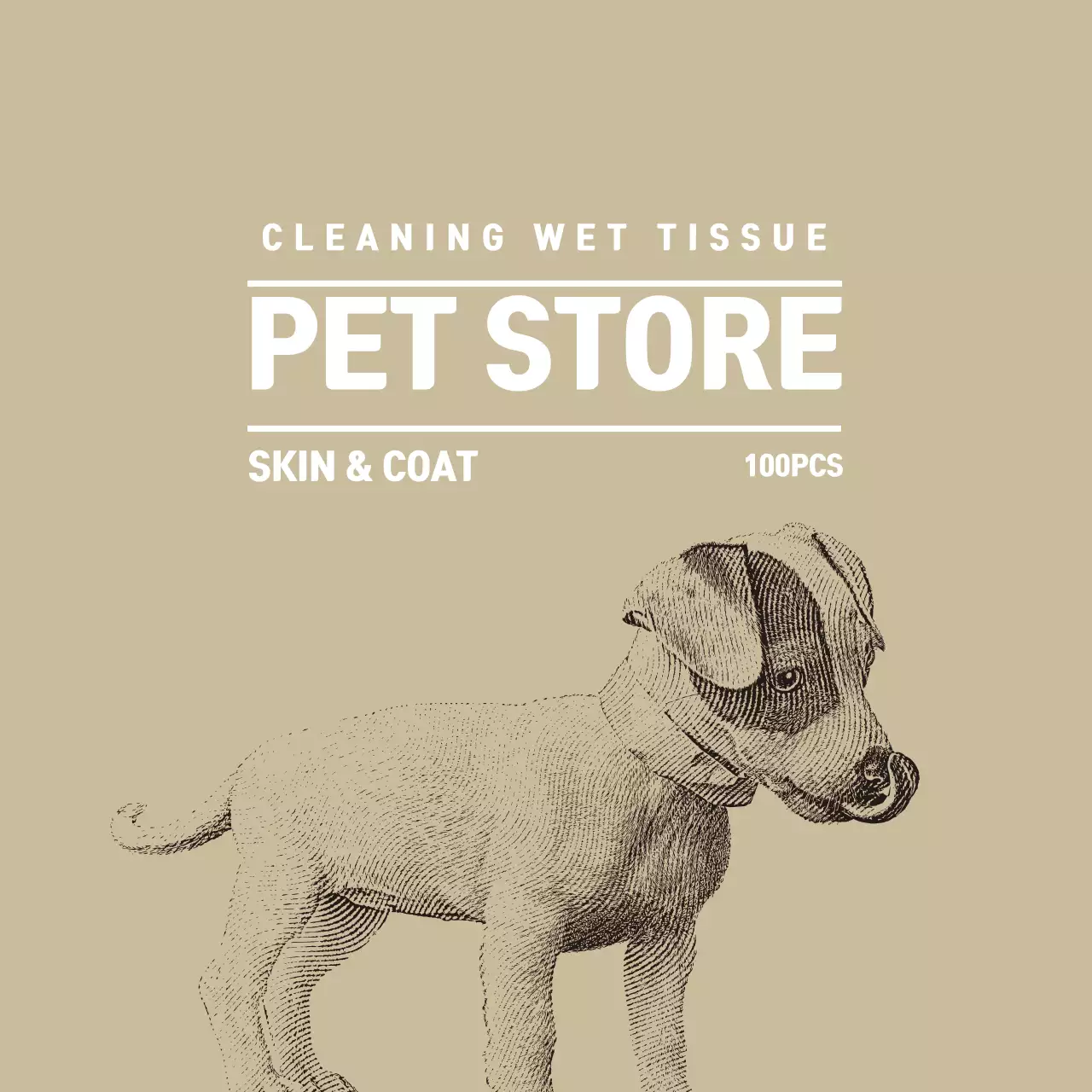 Beige illustrated pet shop label