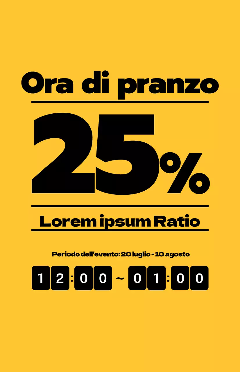 Promuovete le offerte per il pranzo con testo nero a contrasto su sfondo giallo