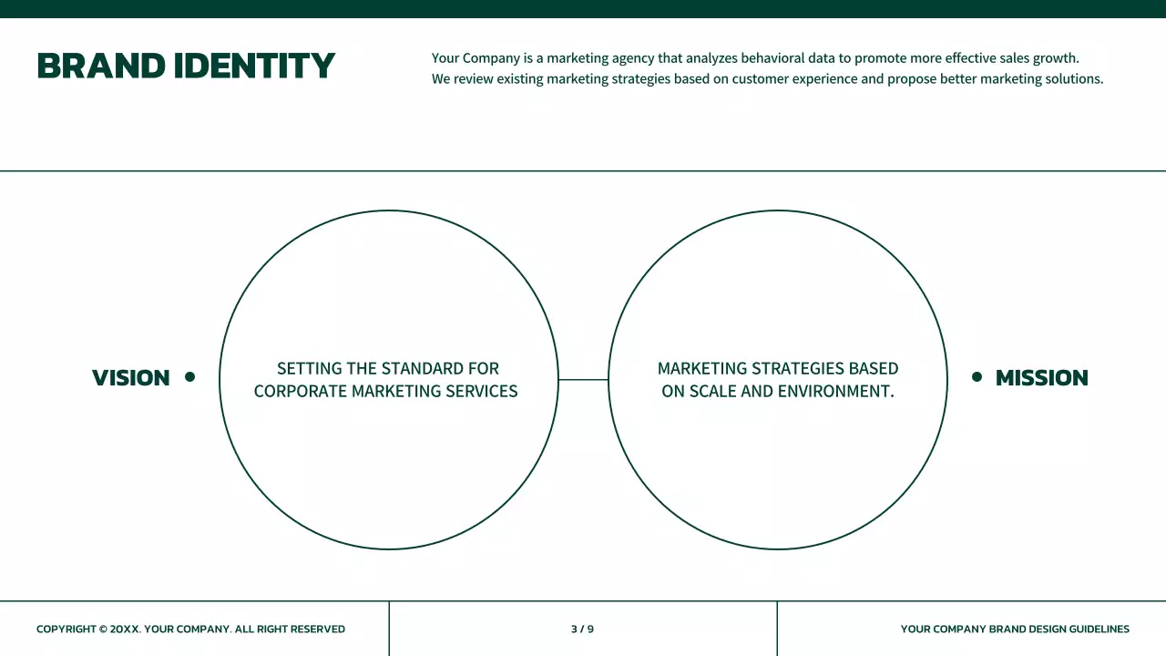 Simple brand guidelines in green with orange accents