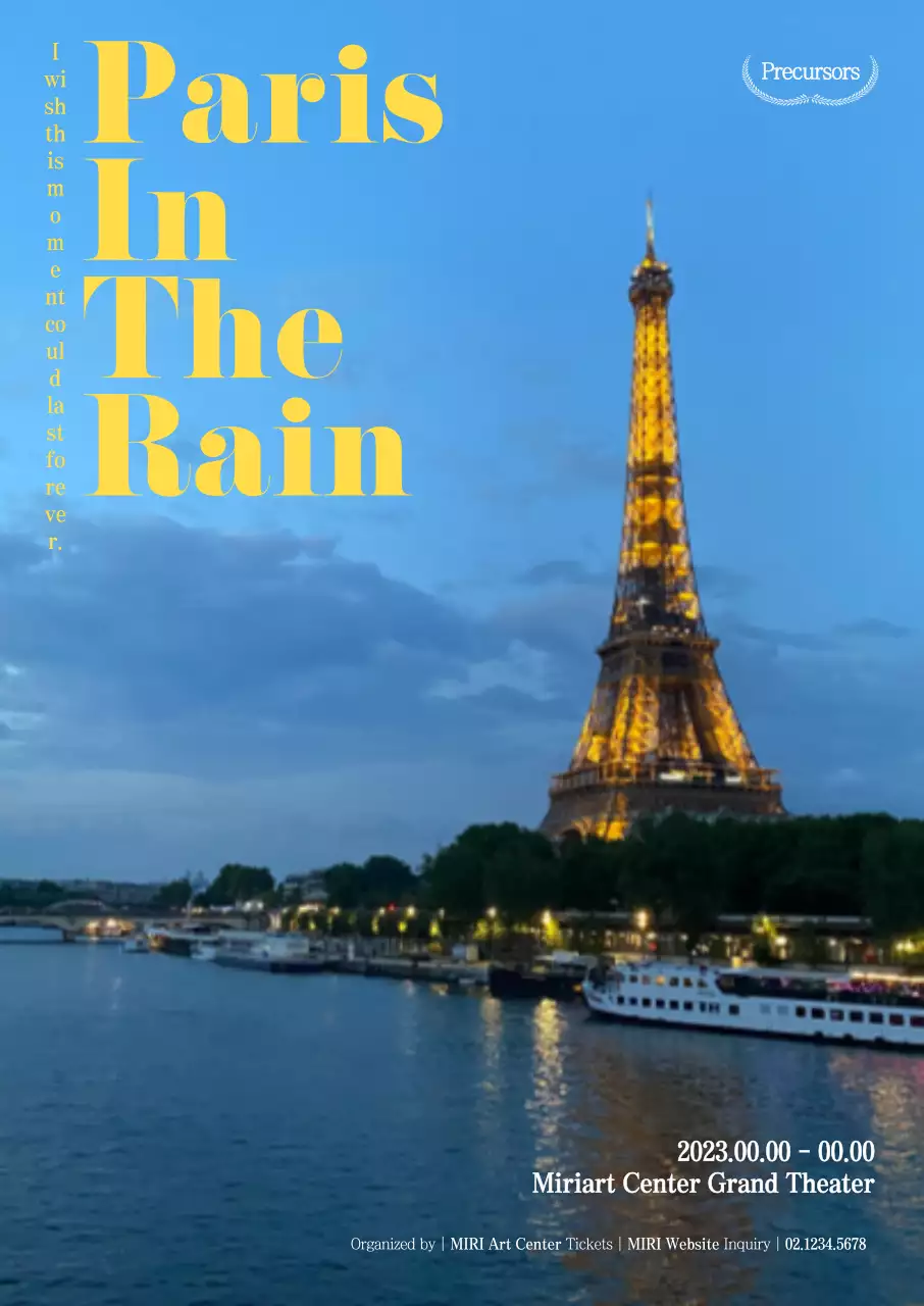 Fotografi malam Paris yang emosional dan pertunjukan teater dengan tata letak font yang berani