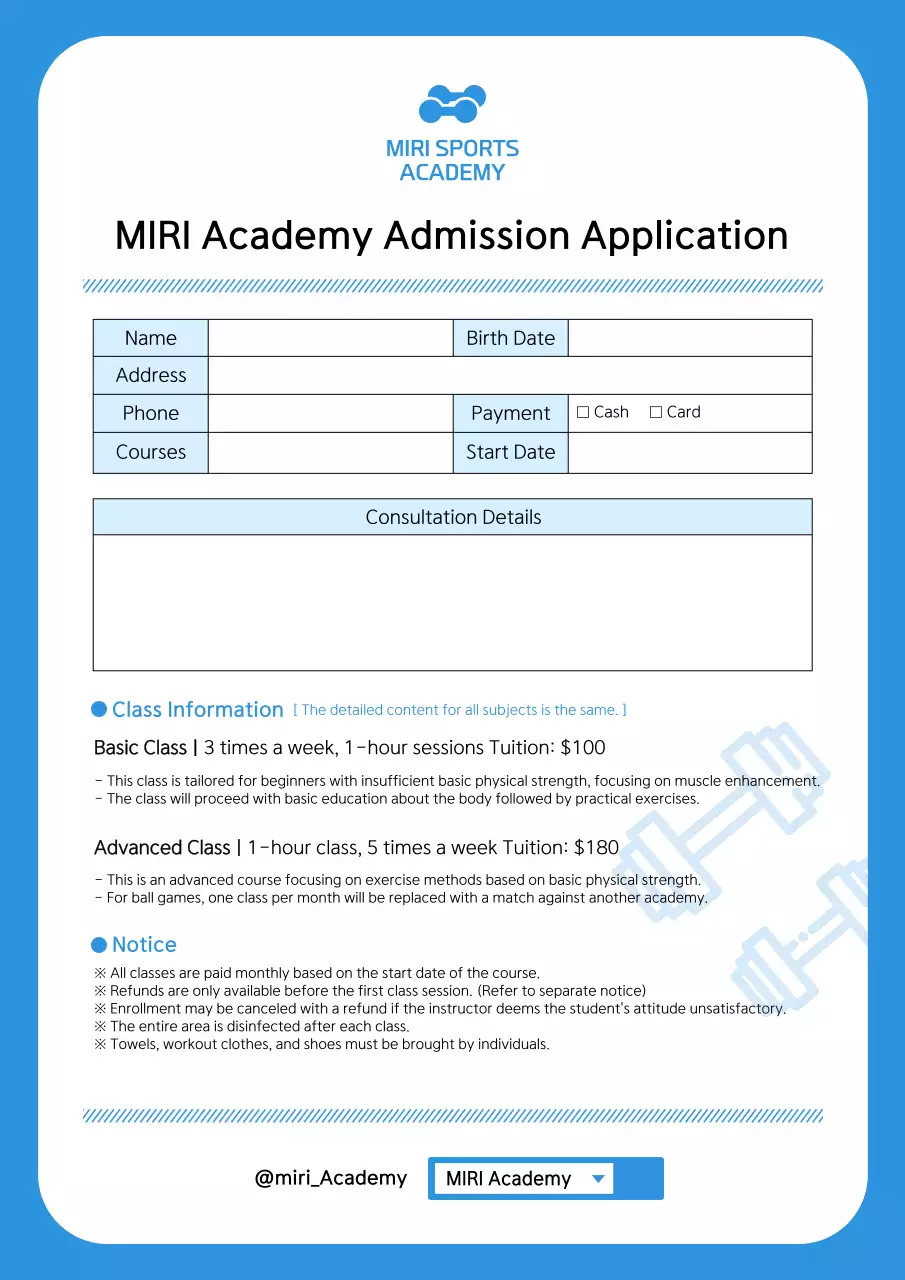 Blue Professional Sports Registration