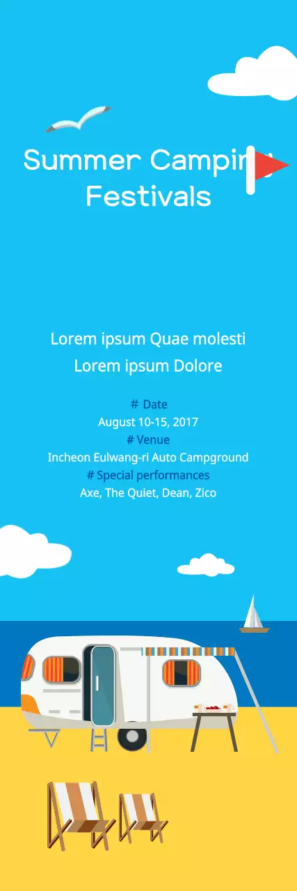 Banner de evento de acampamento minimalista azul