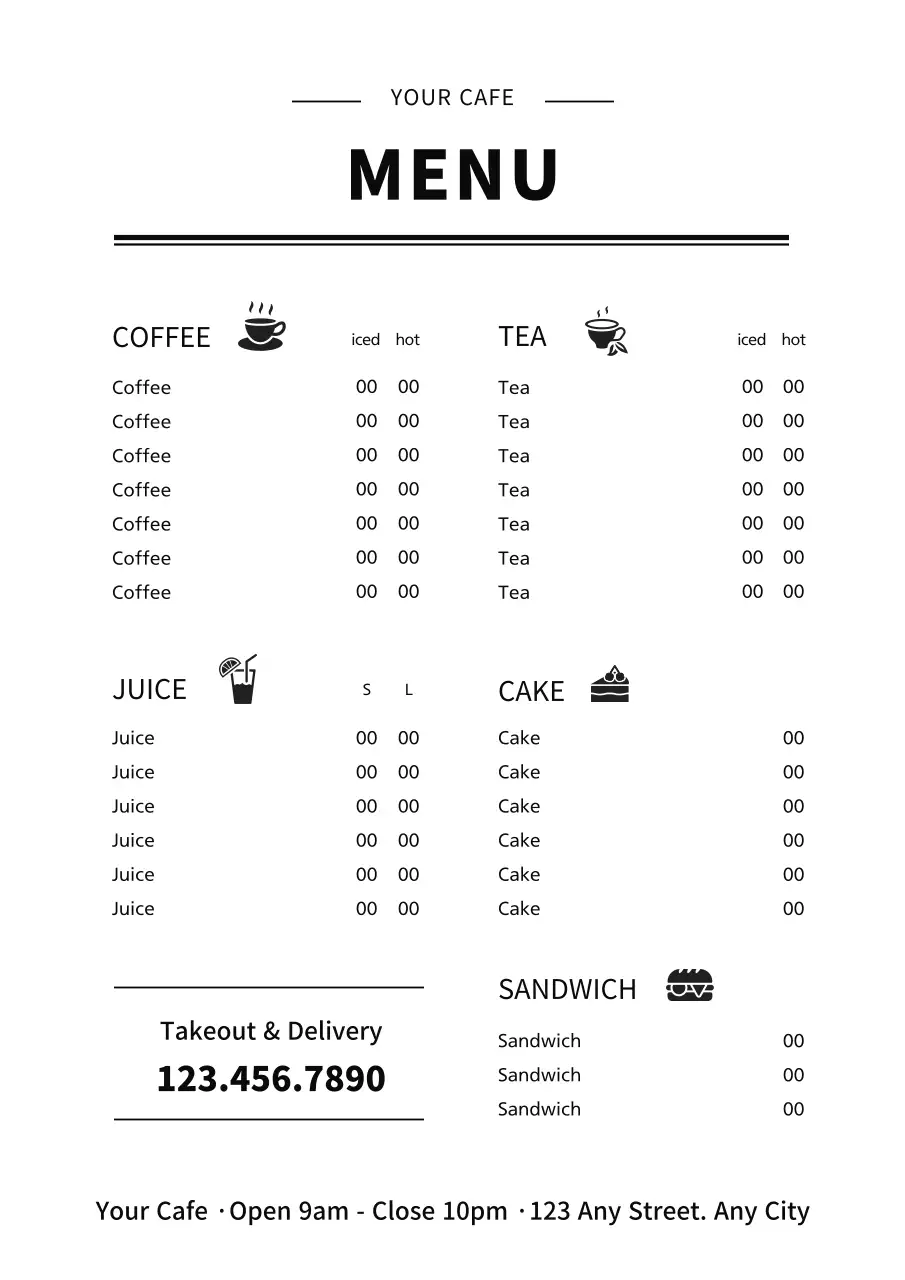 Black Minimal Cafe Menu Poster