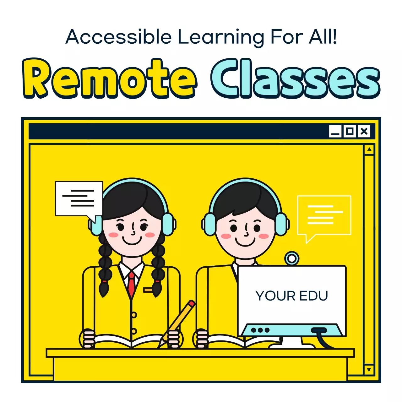 Yellow Cartoon Remote Learning Guide Instagram Carousel