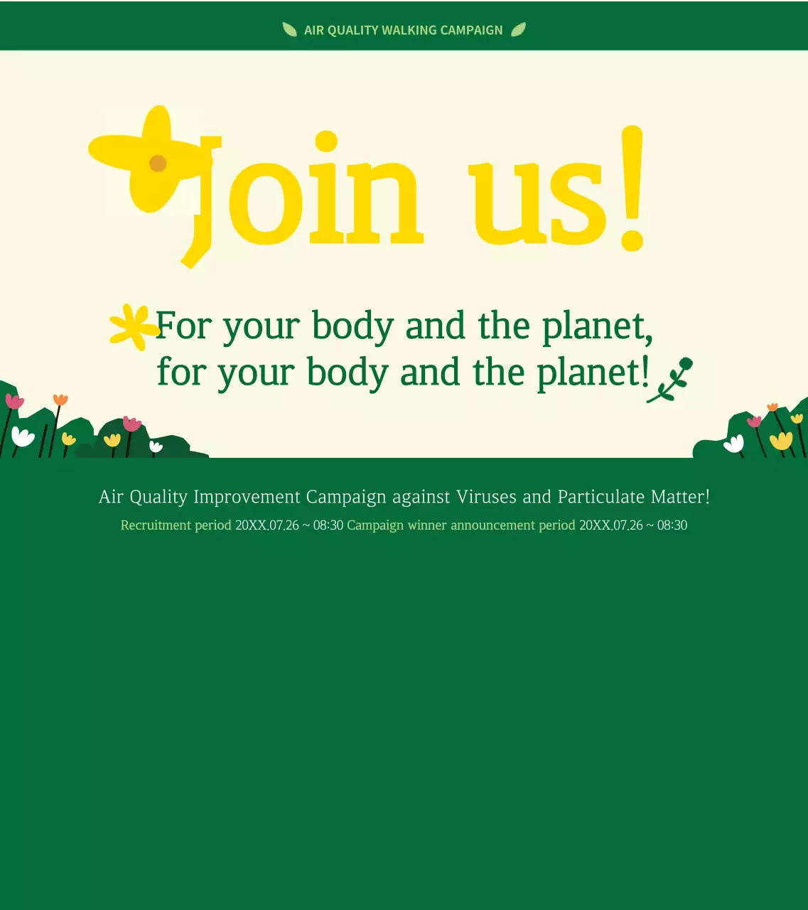 Tentang kampanye berjalan kaki ke kantor dengan gaya hijau dan kuning bersih