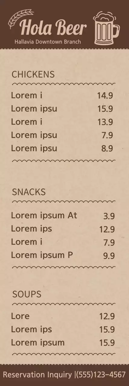 Banner de menu de restaurante rústico marrom