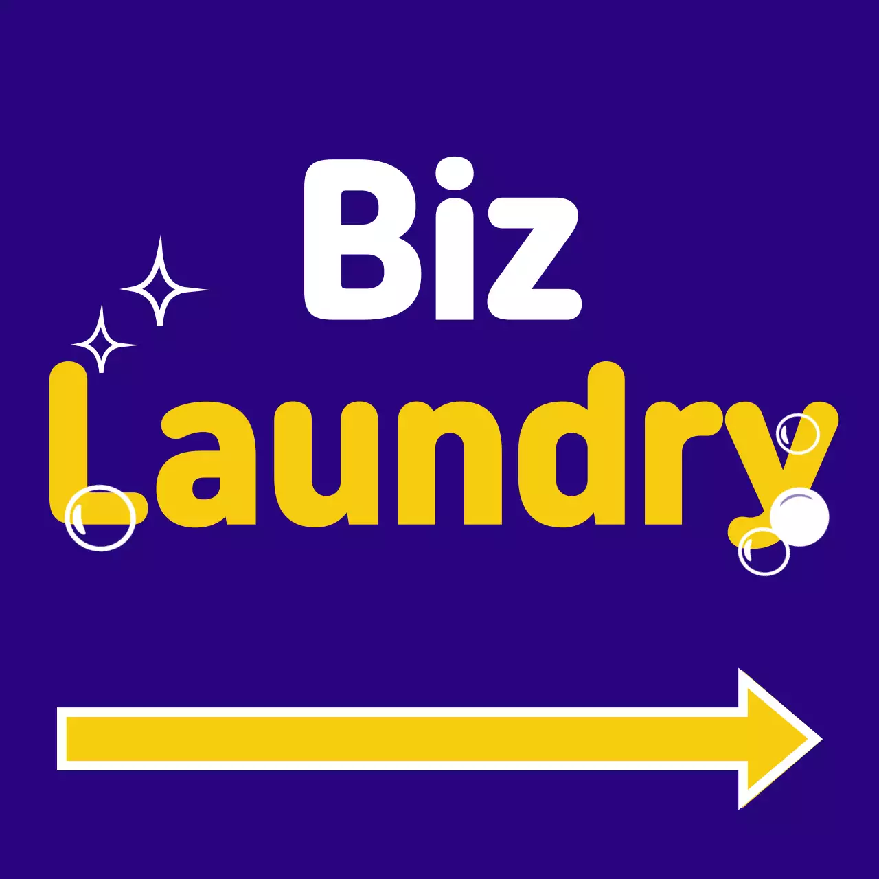 Easy-to-read store sign with blue, yellow, orange, and white beaded laundry text and polka dot, star, and arrow illustrations.