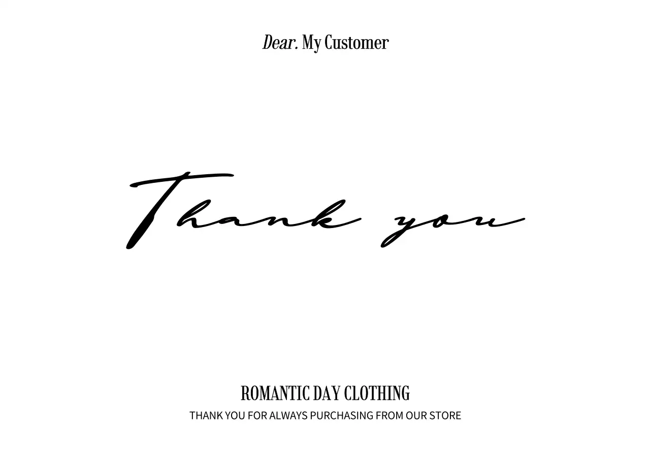 A customer thank you card design for a shopping mall with black, scribbled handwriting.