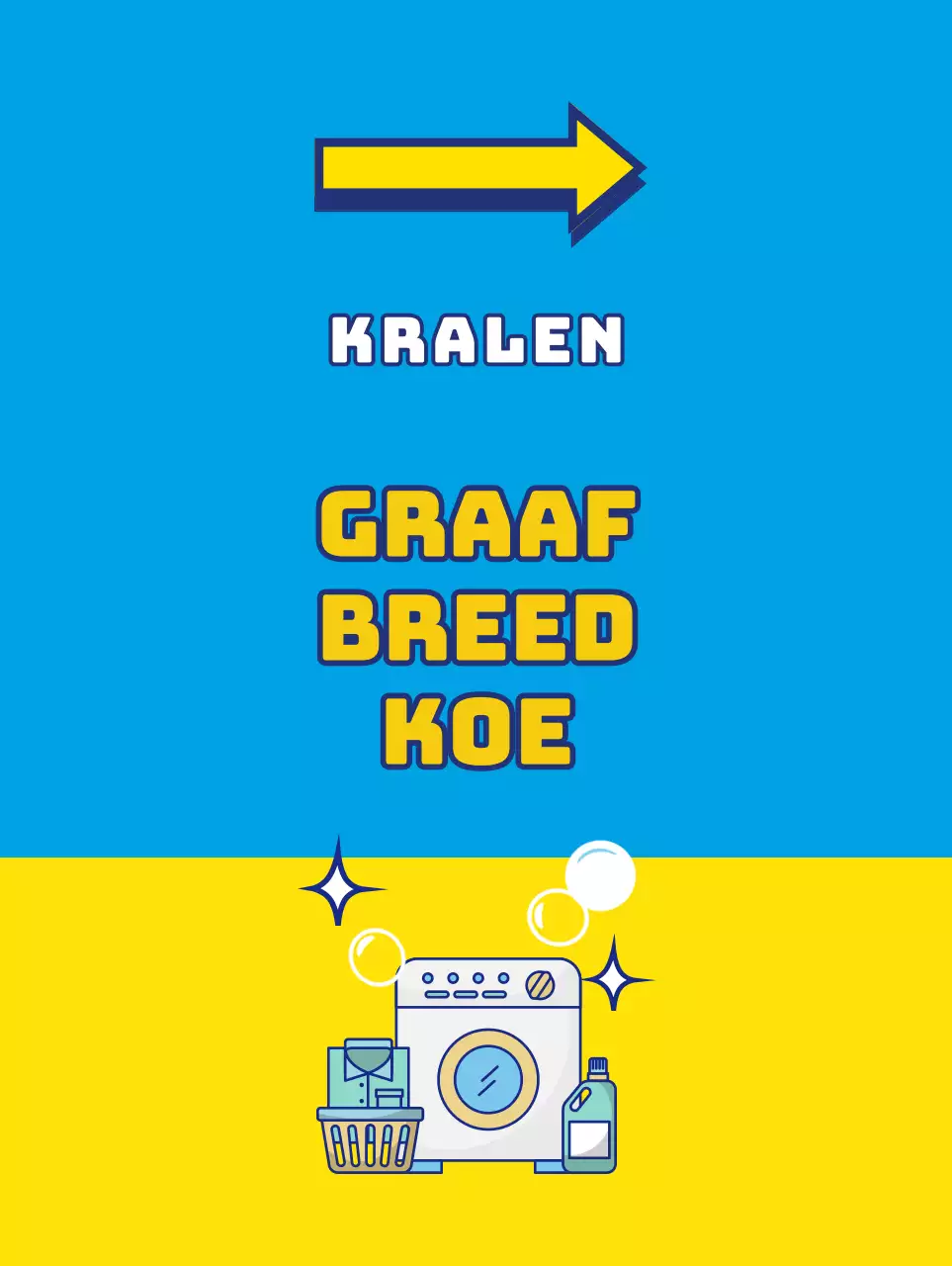 Gave wasserette banner in geel en lichtblauw