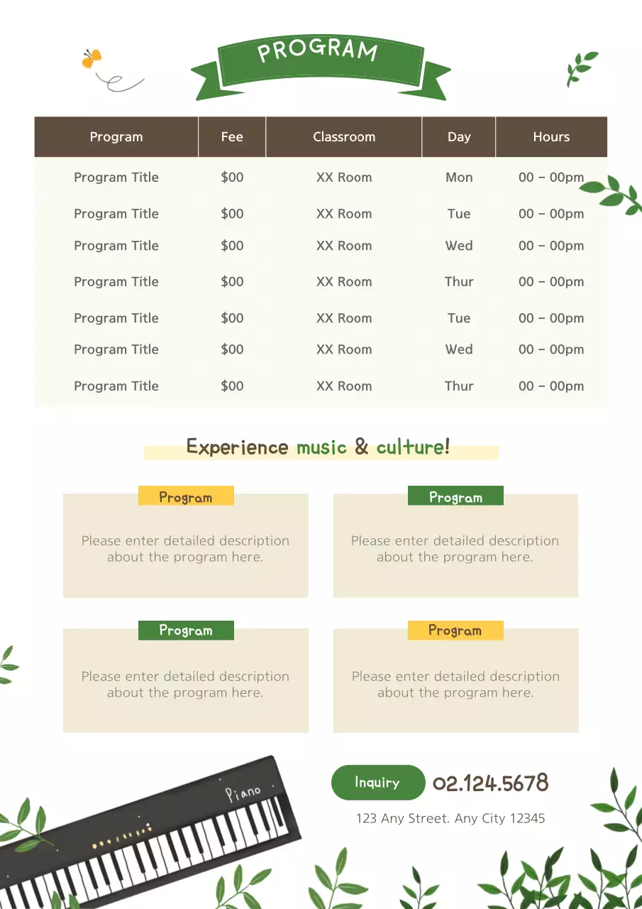 Green Simple Music Schedule Poster