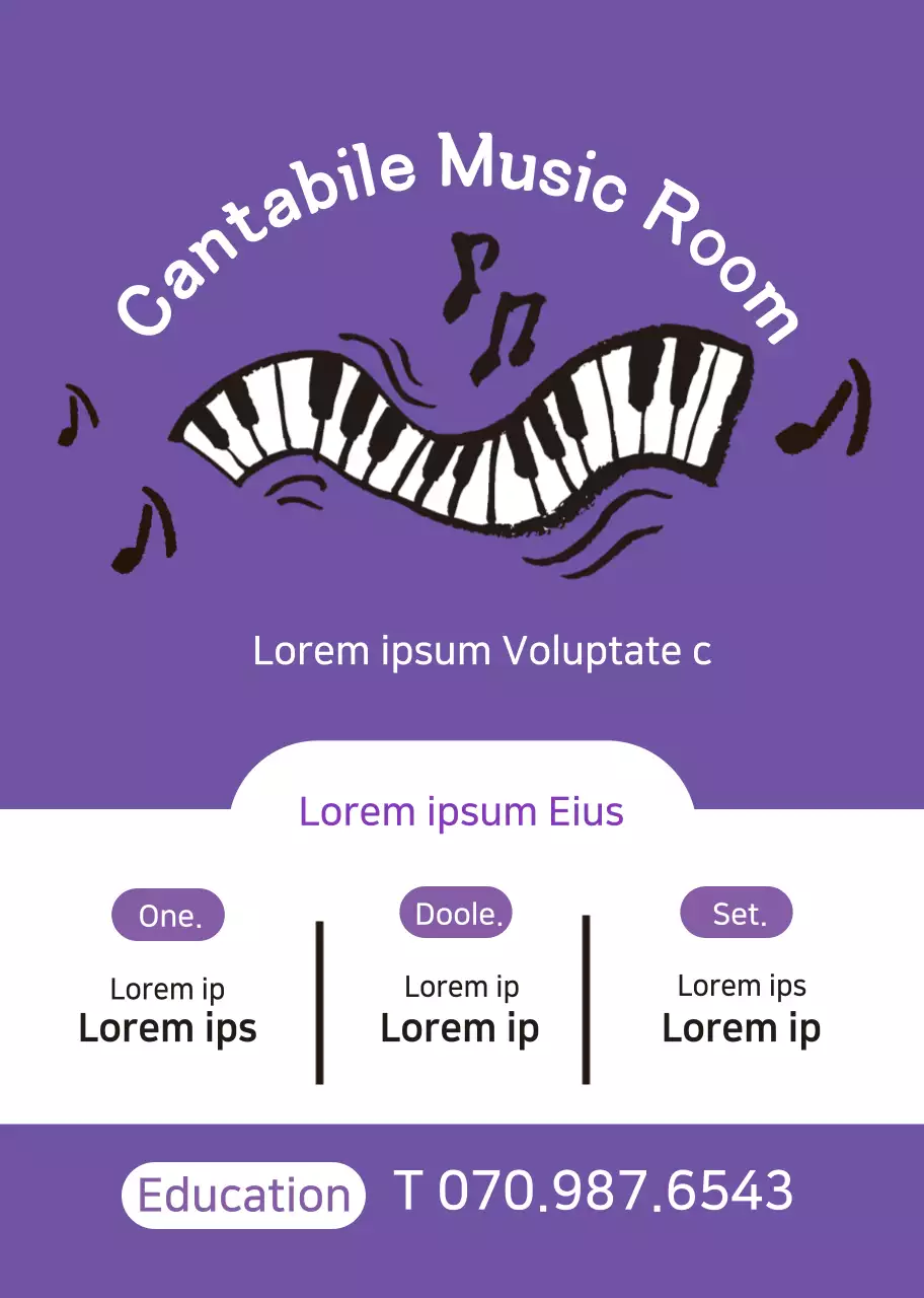 Purple piano illustration promoting a music school