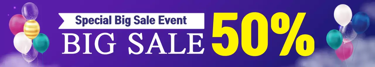 Banner de promoção de venda em negrito roxo