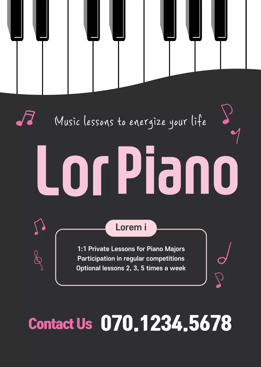 Black white keyboard illustration music school promotion