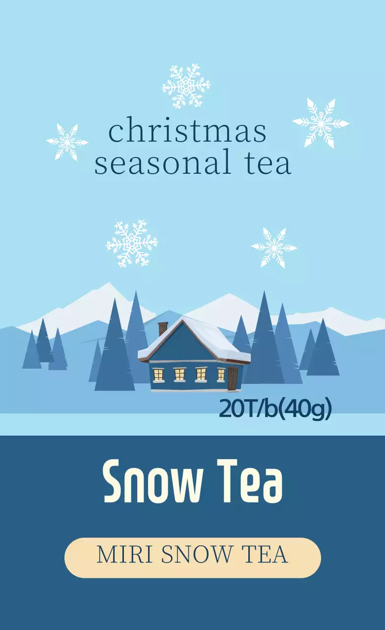 Label Teh Musim Natal Bergambar Biru