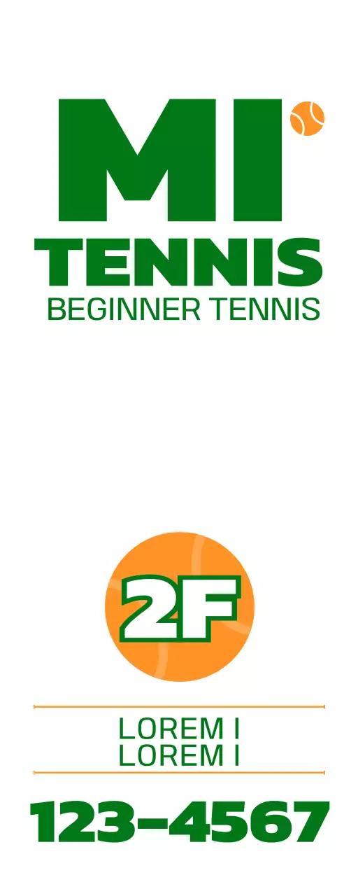 Promote a tennis school with an illustration of tennis-related items in green and orange.
