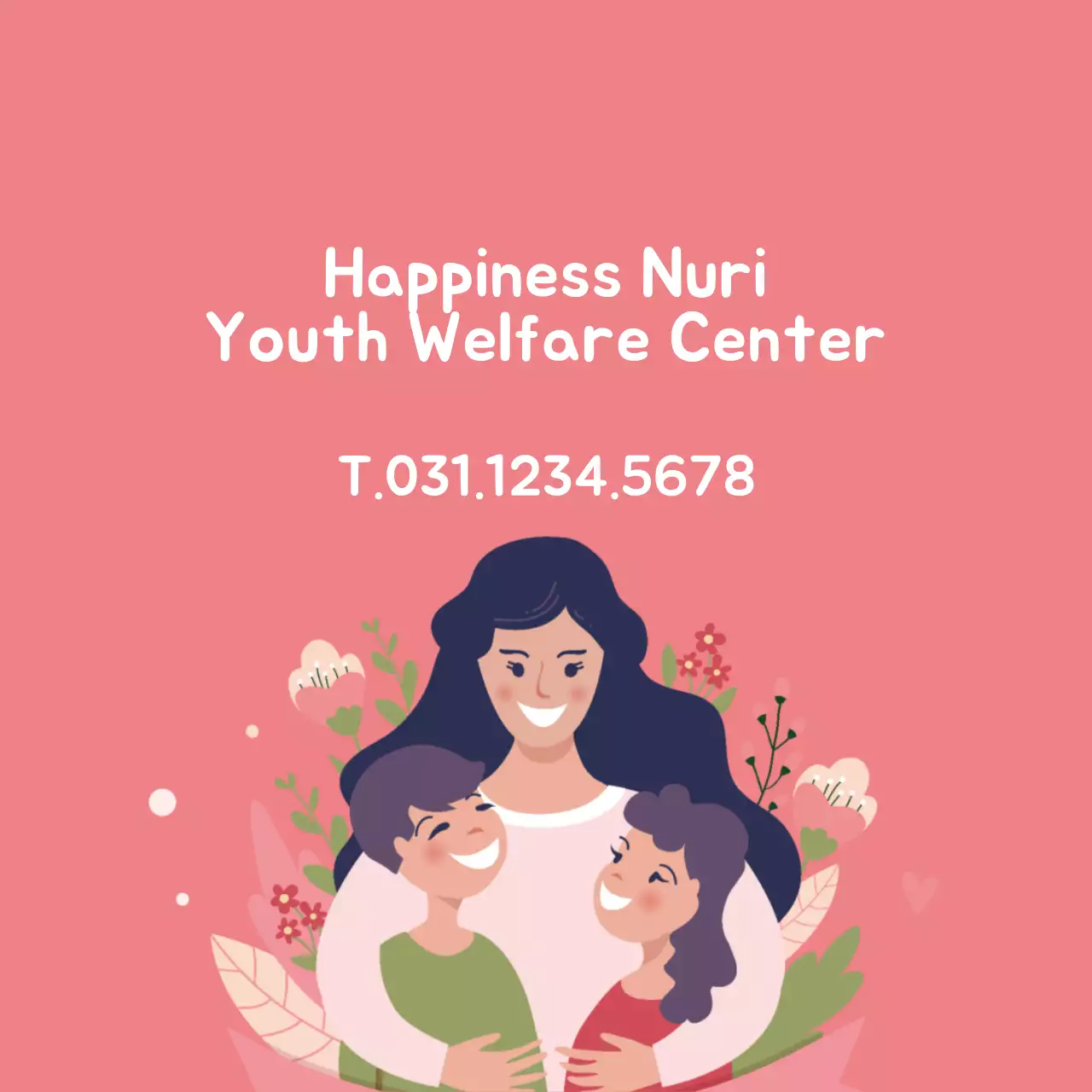 Pink illustration to promote a youth welfare center