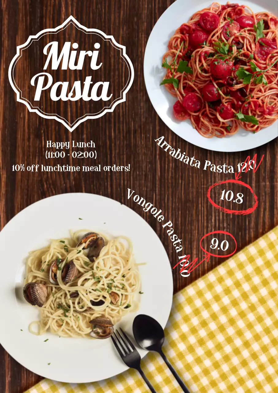 Thực đơn mì ống trong nền bàn gỗ nhà hàng phương Tây và ảnh mì ống