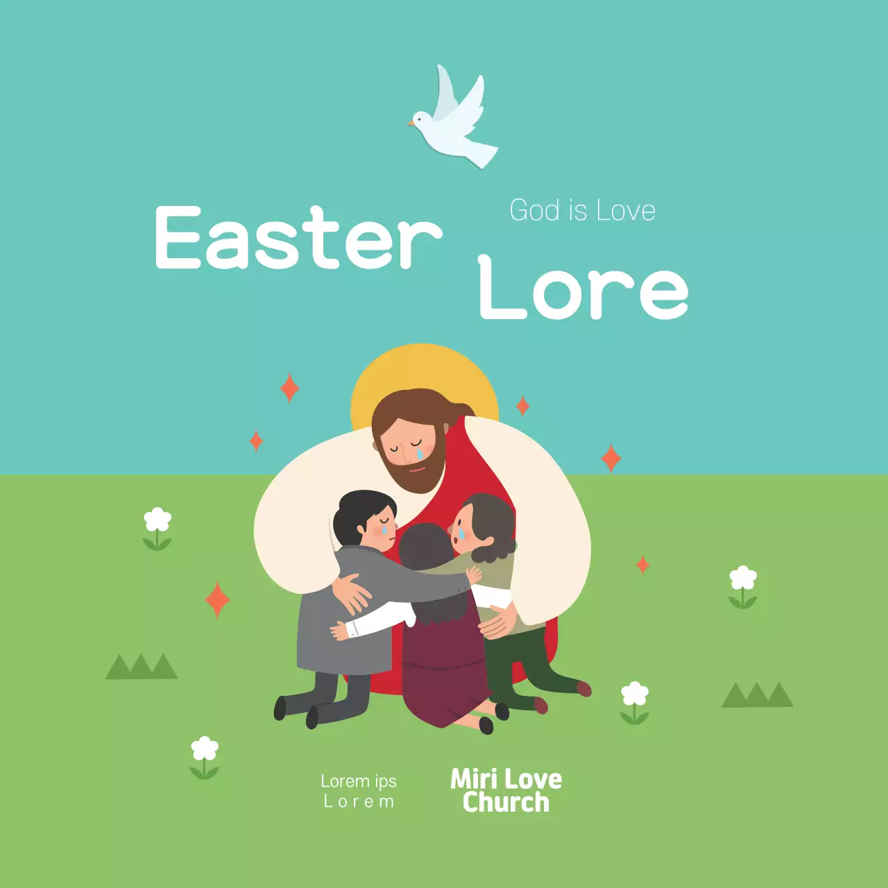 Blue illustration cute church prayer meeting promotion