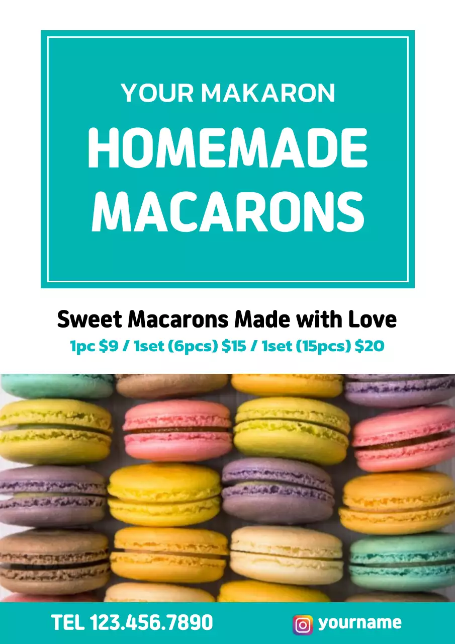 Teal Simple Macarons Promotion Poster