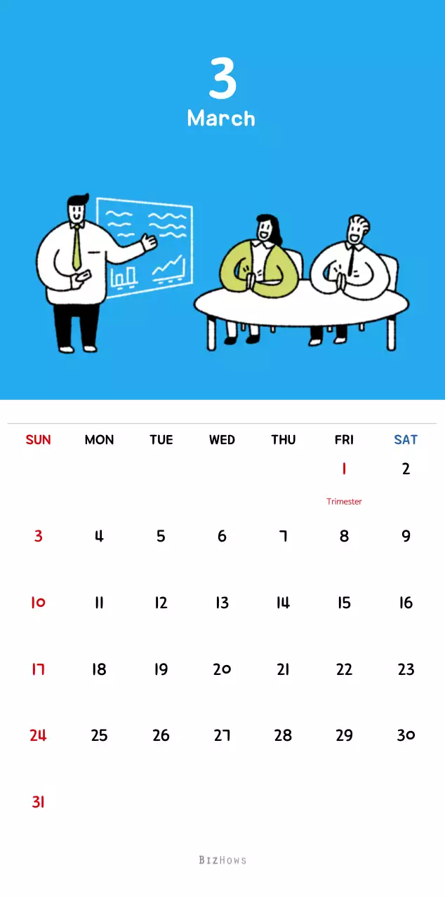 New Year's calendar with cute illustrations