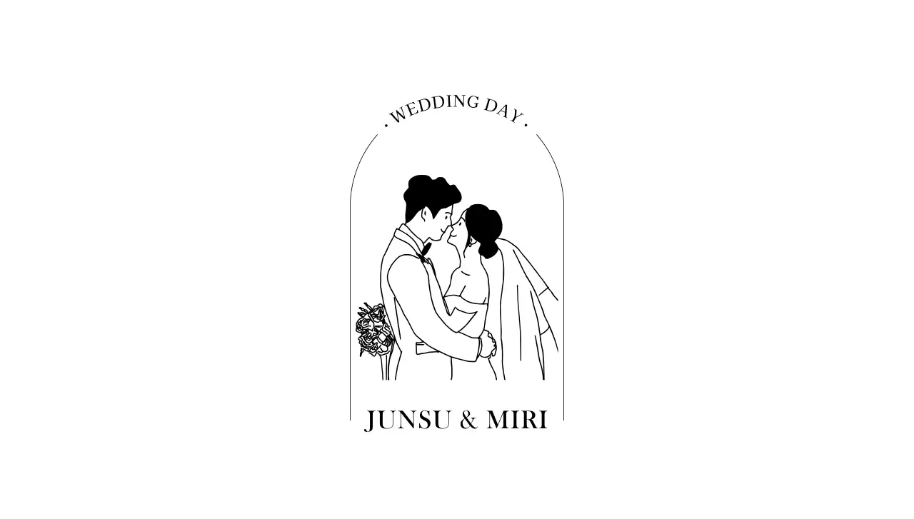 Classic-looking envelopes with bride and groom illustrations and wedding-related text
