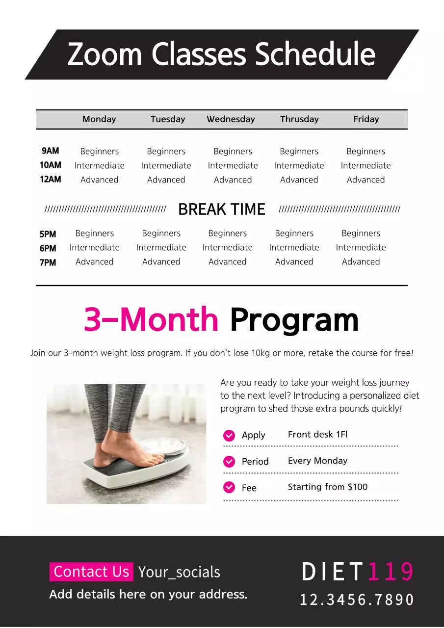 Black Modern Fitness Schedule Poster