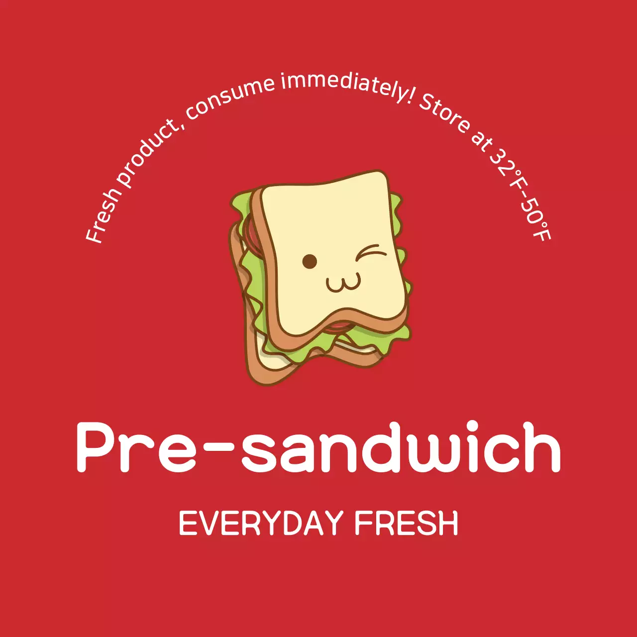 Red illustrated sandwich label