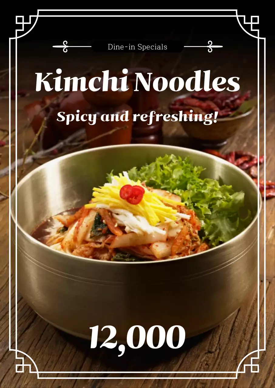 Menu Korea yang menggiurkan dalam warna hitam dan putih, lengkap dengan foto-foto