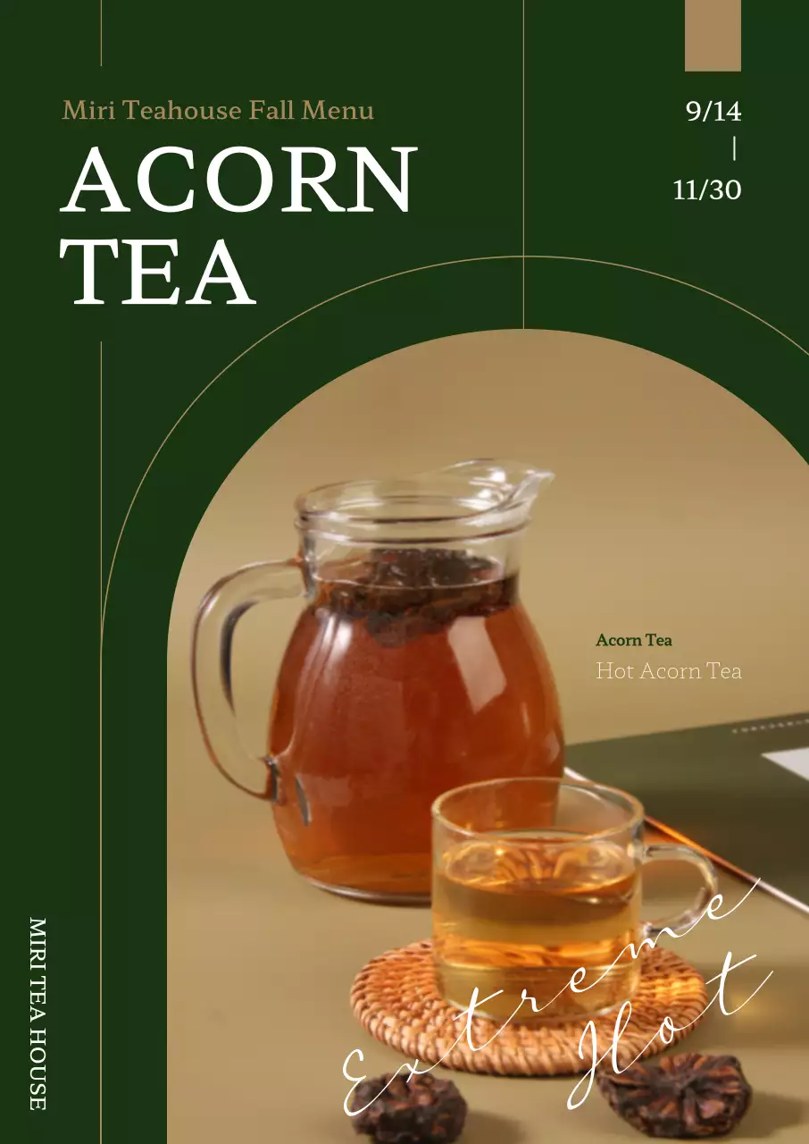 Promote a clean fall menu with a dark green background