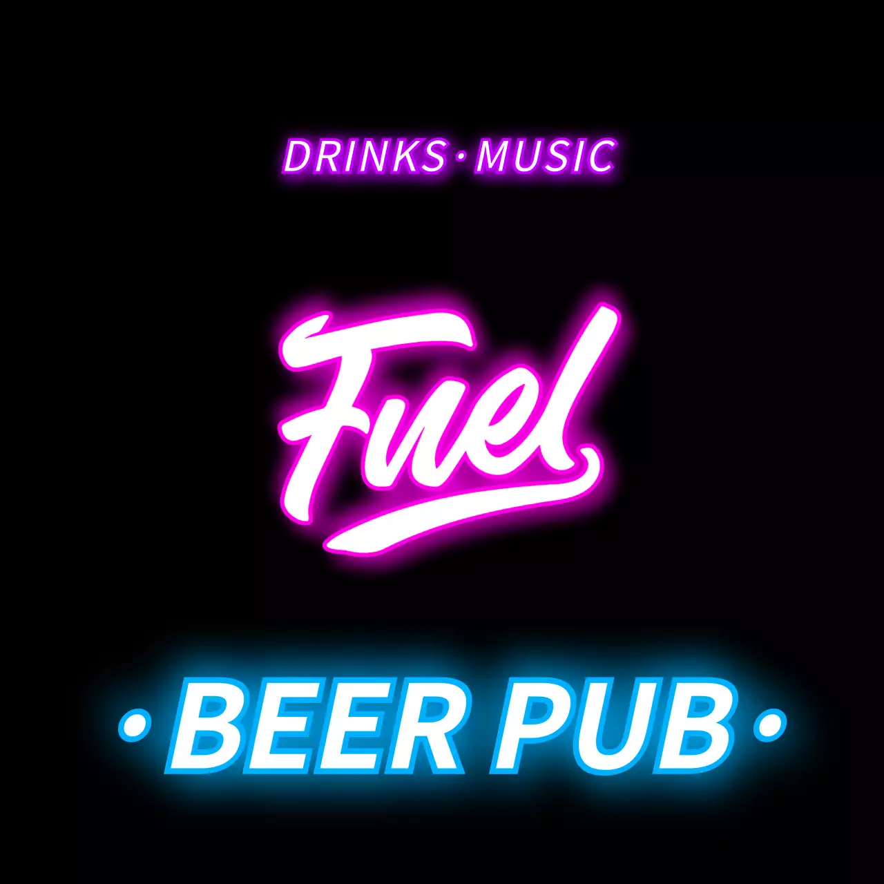 Neon-like storefront signage with brewpub-related text and illustrations in pops of color