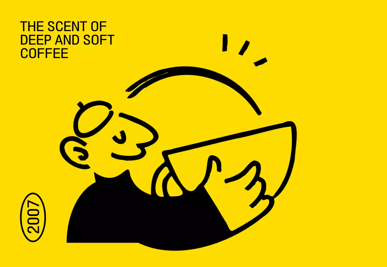 Promote a hip concept cafe with a yellow and black graffiti-style illustration of a person drinking coffee.