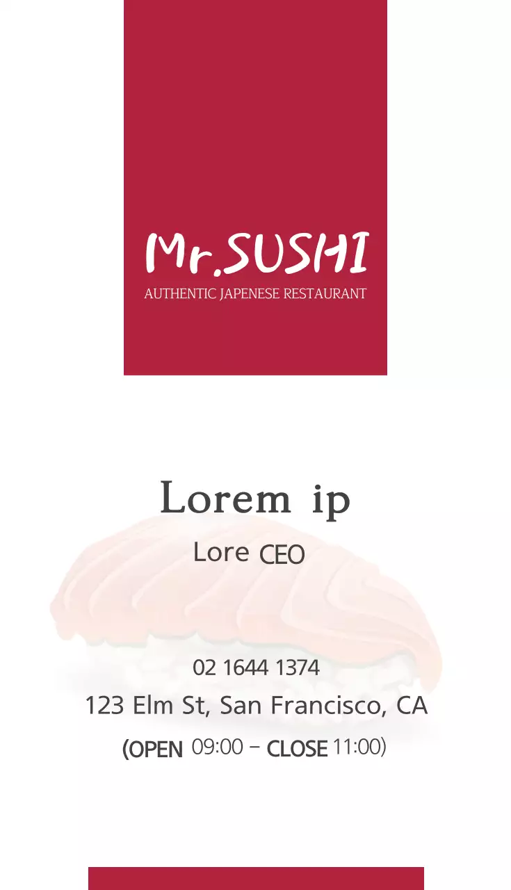 Cartão de visita de propaganda de sushi tradicional vermelho