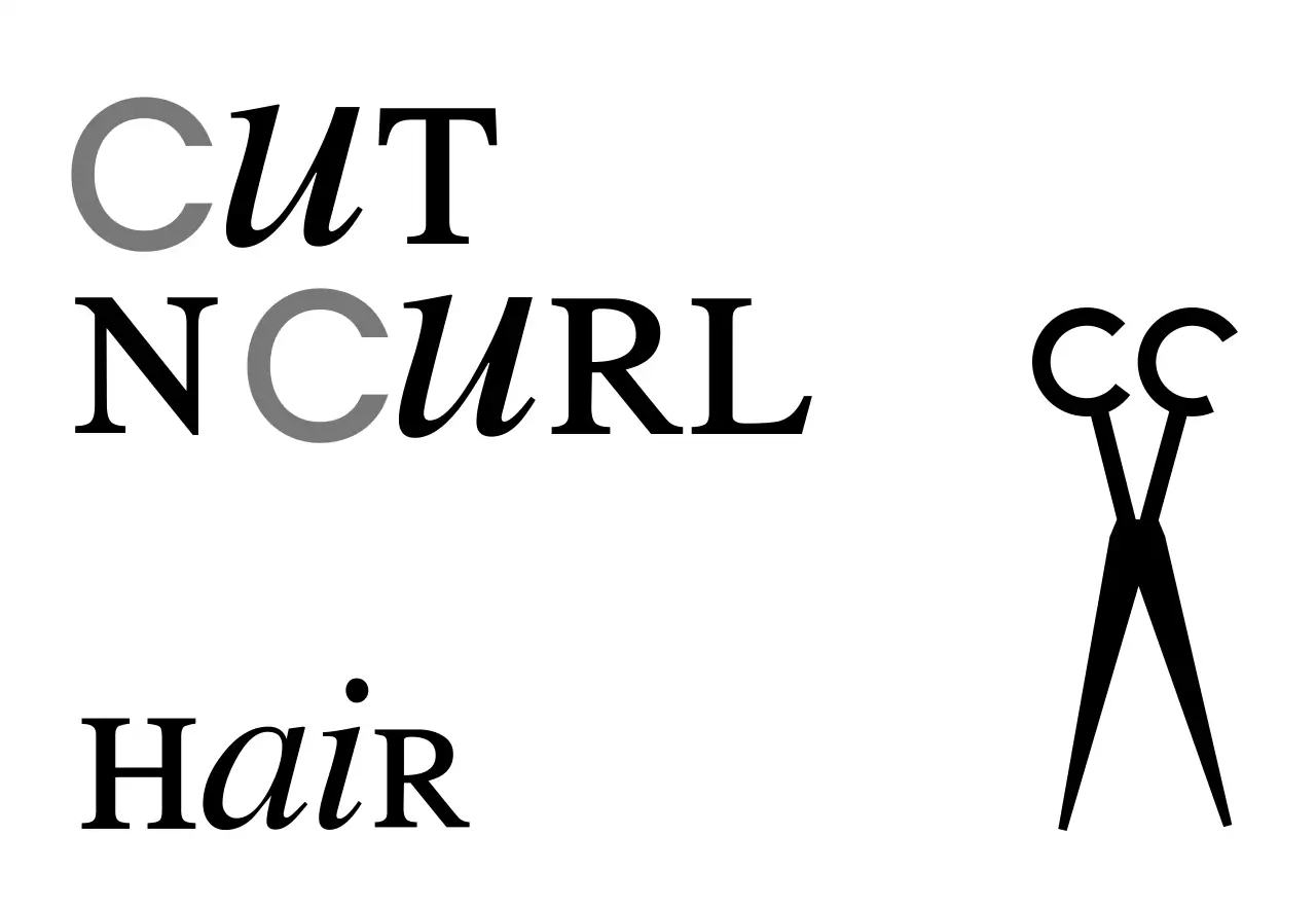 A classic-looking storefront sign with white and black cut-and-curl hair salon text and a scissors illustration.