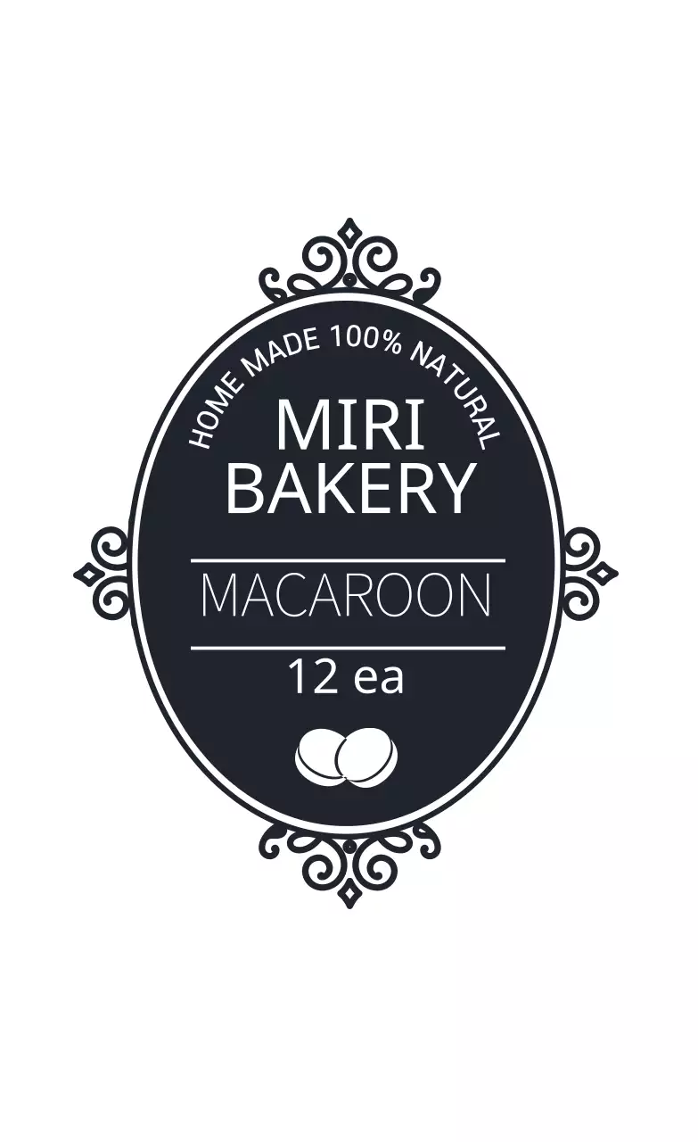 Label makanan penutup macaron roti ilustrasi biru tua