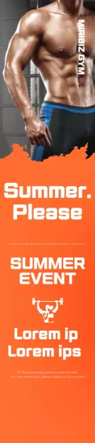 Spanduk promosi untuk acara pembukaan gym dengan latar belakang oranye