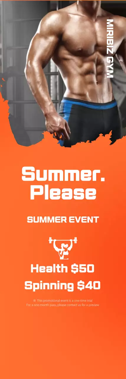 Cartaz promocional para um evento de abertura de um ginásio com um fundo cor de laranja