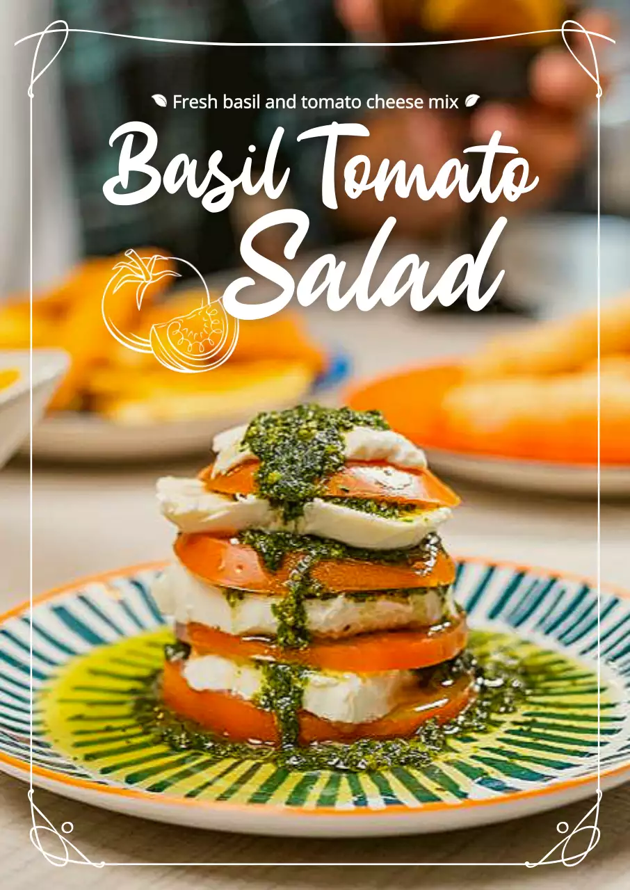 Giới thiệu thực đơn với hình ảnh các món salad đầy màu sắc trong khung trắng đầy phong cách