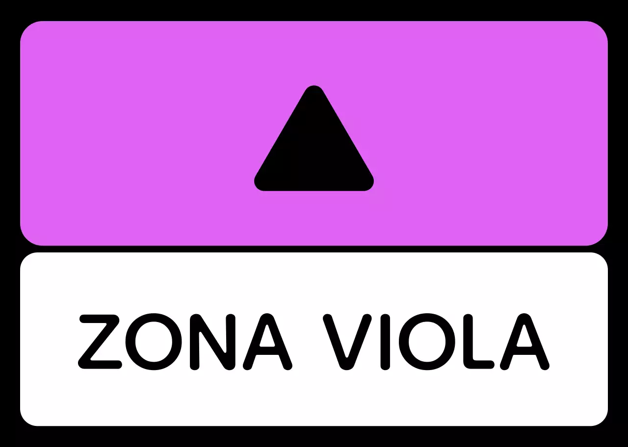 Una semplice guida di zona con testo di localizzazione verde blu viola e geometria triangolare quadrata.